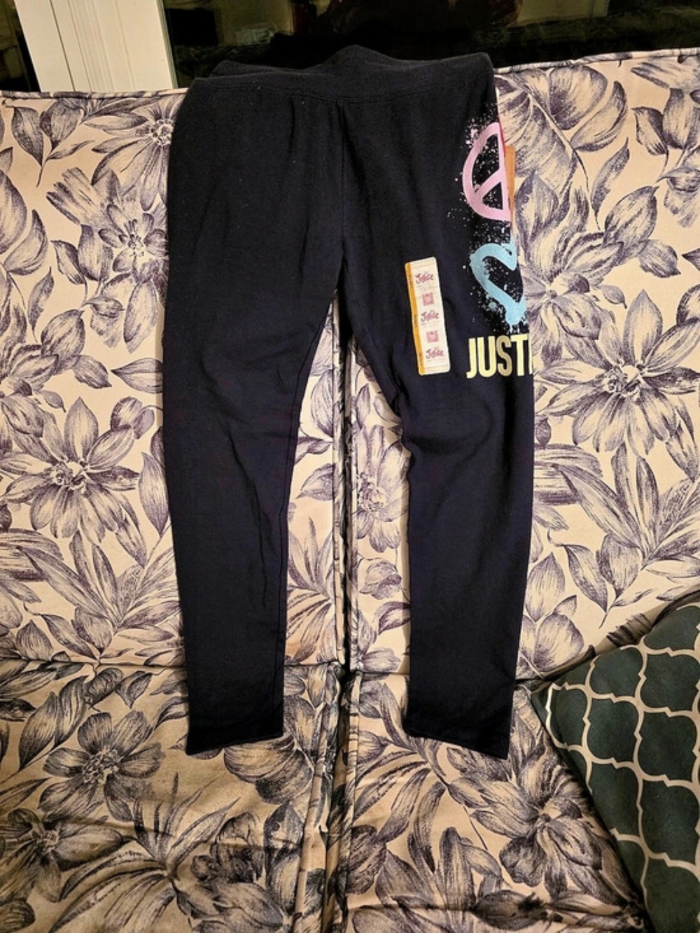 Justice Graphic Leggings Peace Heart Girls Large 12/14 Navy